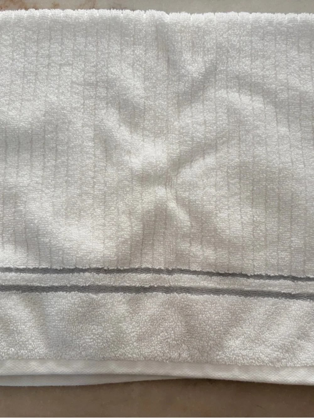 Karl Lagerfeld White Ribbed Cotton Towel with Black Label